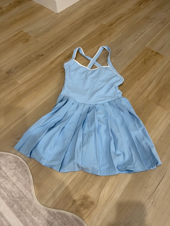 Dresses & Skirts - Light Blue Pleated Skater Dress with Cross Back Straps